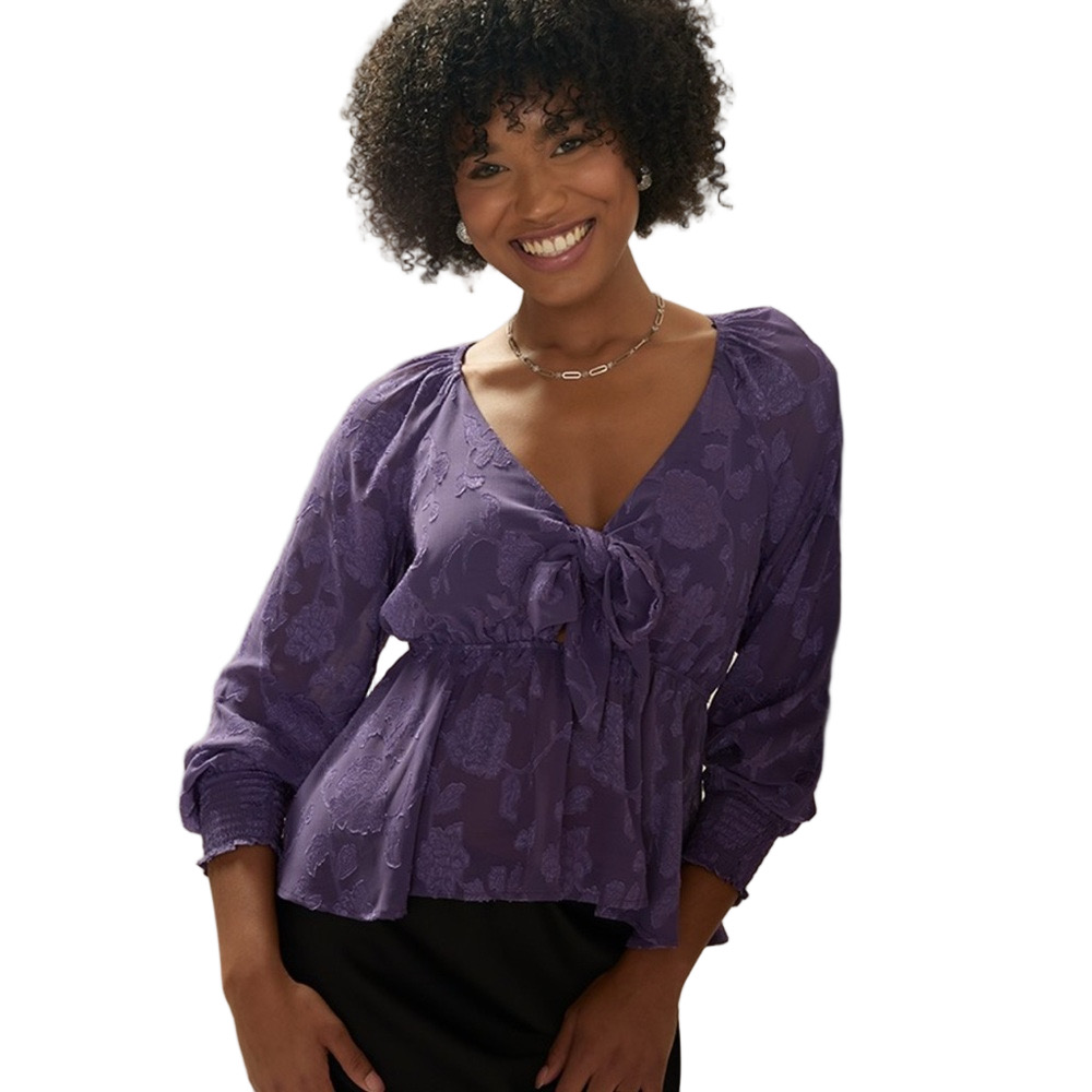 🪗Mi Ami Francesca's lavender floral Collections  Tie-Front Blouse size XS GUC..